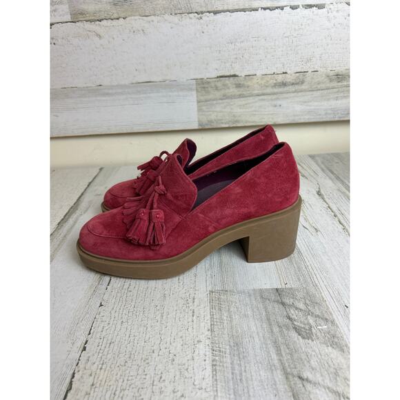 Aerosoles Women’s 6.5 Red Suede Tassel Slip-On Gibes Block Heel Loafers shoe New - Picture 6 of 8